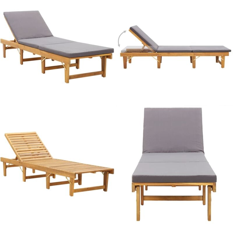 Chaise longue pliante avec coussin Bois d'acacia solide - Chaise Longue Pliante - Transat - Lit De Bronzage - Mobilier De Jardin - Chaises Longues