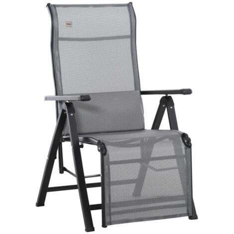 Chaise longue pliante avec coussin, inclinable 9 positions, zéro gravité, charge 150 kg, jardin/plage, noir/gris