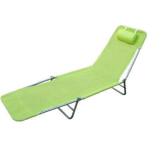 Chaise longue pliante bain de soleil inclinable transat textilène lit jardin plage 182L x 56l x 24,5H cm vert - Vert