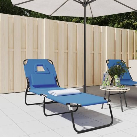 Chaise longue pliante  Bain de soleil Transat bleu tissu oxford acier enduit de poudre 55533