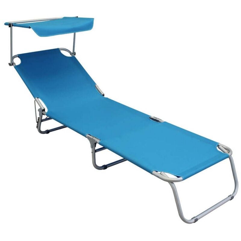 Chaise Longue pliante Bleu Clair en Aluminium avec pare-soleil mod. Alessia