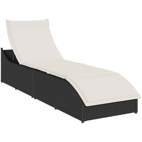 Chaise longue pliante coussin et rangement-Bain de soleil-Transat de relaxation noir résine tressée 577199