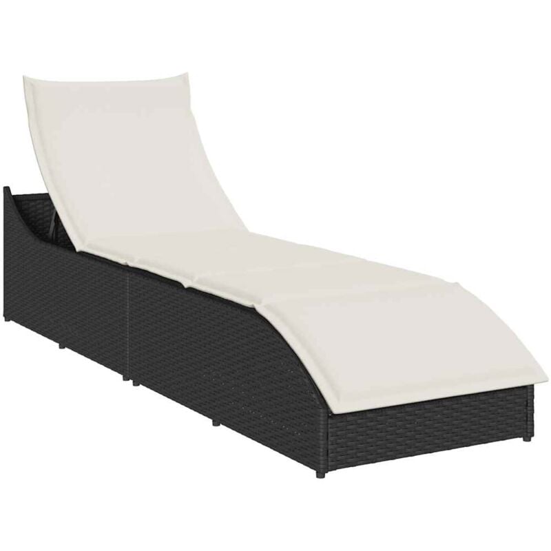 Chaise longue pliante coussin et rangement noir résine tressée - Vidaxl