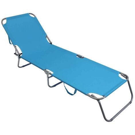 Chaise longue pliante de jardin bleu métal verni et tissu Rimini