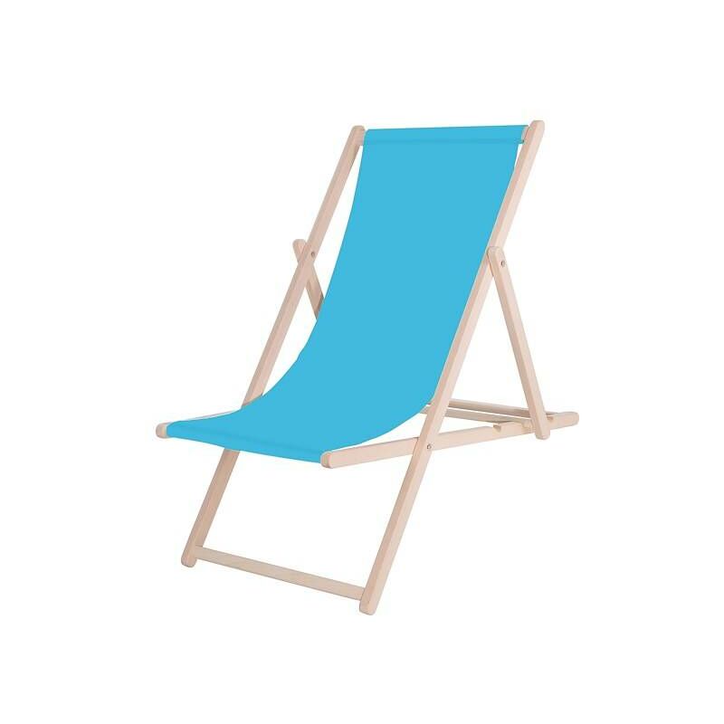 Chaise longue pliante, en bois avec tissu bleu. - blu