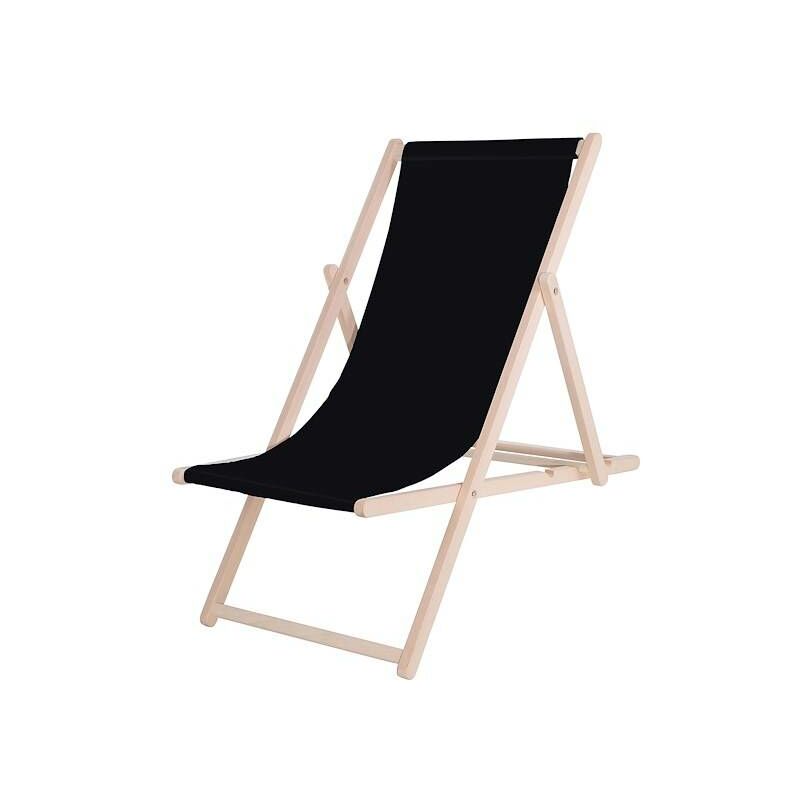 Springos - Chaise longue pliante en bois avec tissu noir - nero