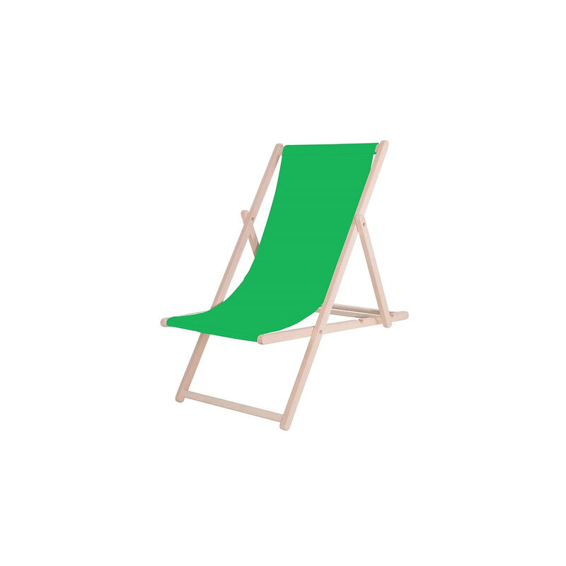 Springos - Chaise longue pliante en bois avec un tissu vert.