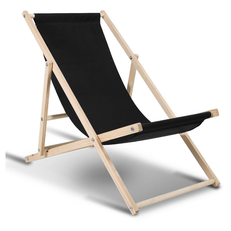 Chaise longue pliante en bois Chaise de plage 3 positions Chilienne transat jardin exterieur noir