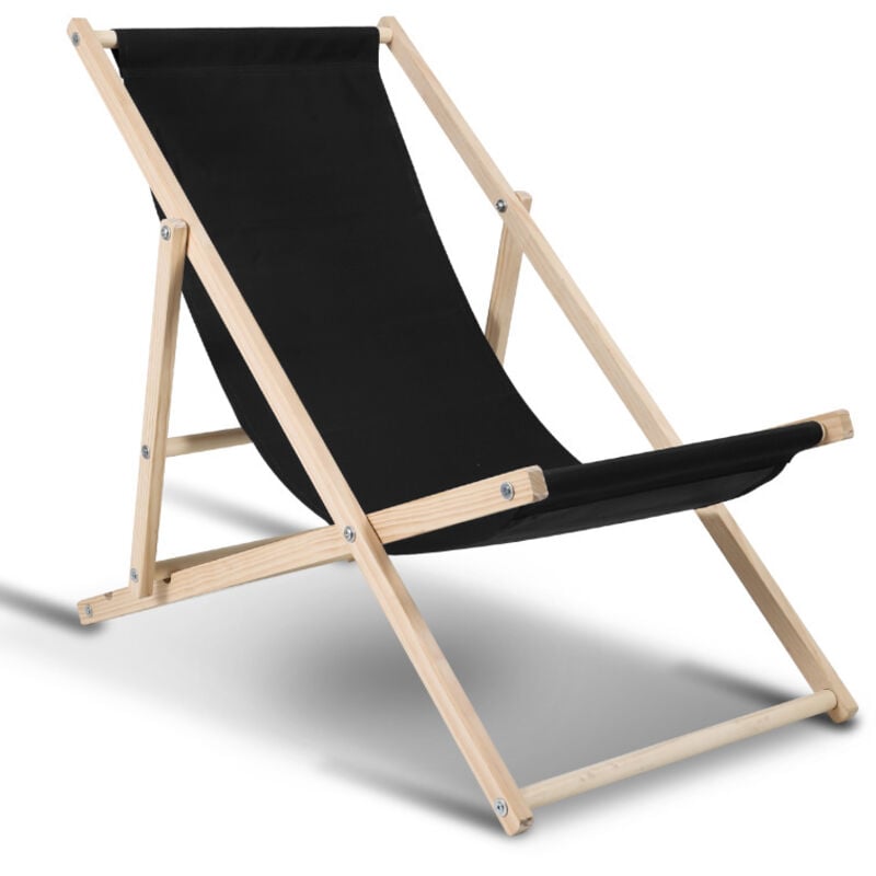 Chaise longue pliante en bois Chaise de plage 3 positions Chilienne transat jardin exterieur noir