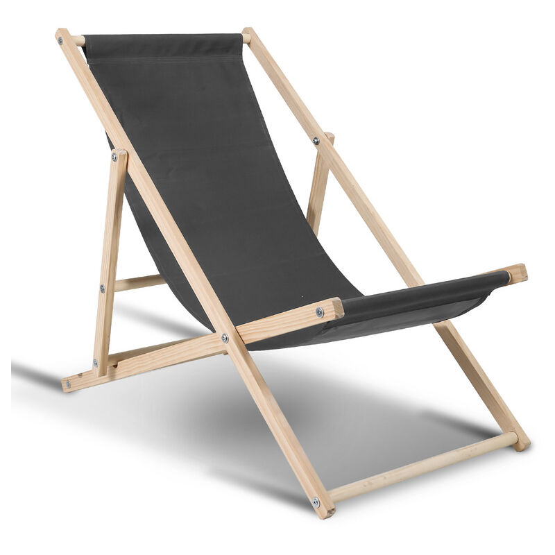 Chaise longue pliante en bois Chaise de plage 3 positions Chilienne transat jardin exterieur Gris - Gris