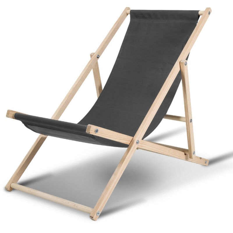 Chaise longue pliante en bois Chaise de plage 3 positions Chilienne transat jardin exterieur Gris