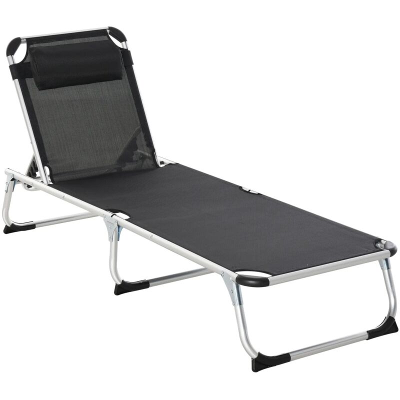 Chaise Longue Pliante En Filet, Réglable 5 Positions Ergonomique, Noire 170 X 60 X 76 Cm