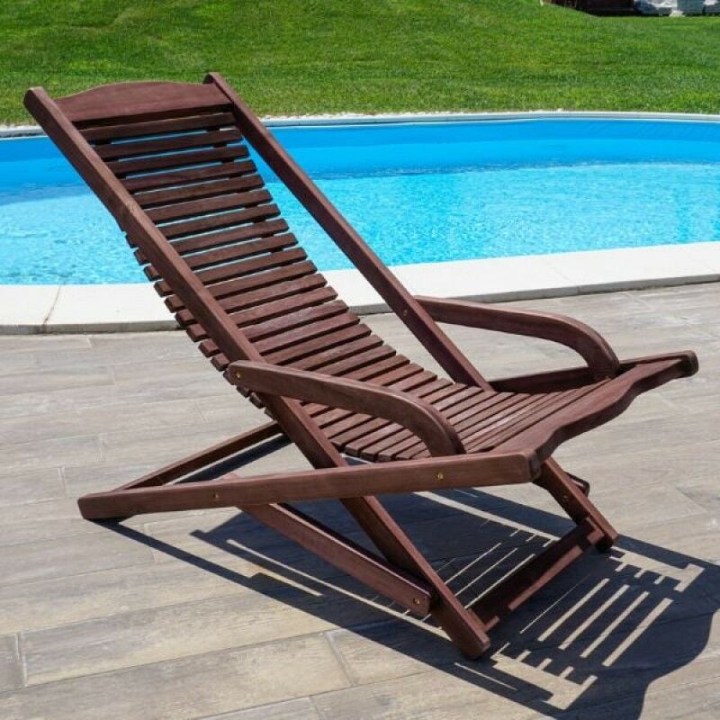 Chaise longue pliante en teck pour mobilier de piscine