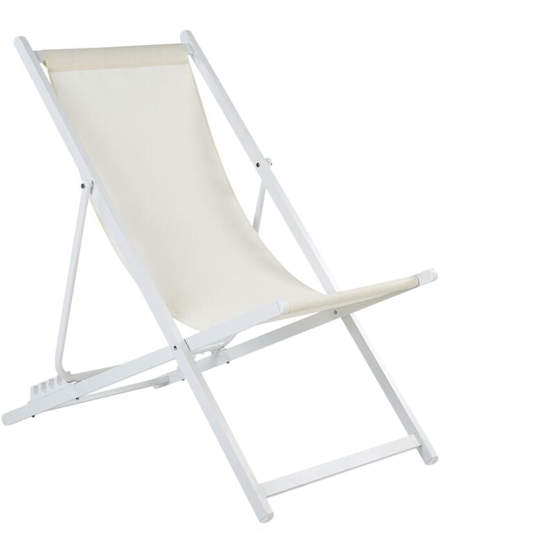 Chaise Longue Pliante et Inclinable pour l'Extérieur en Textilène Beige et Blanc Locri ii
