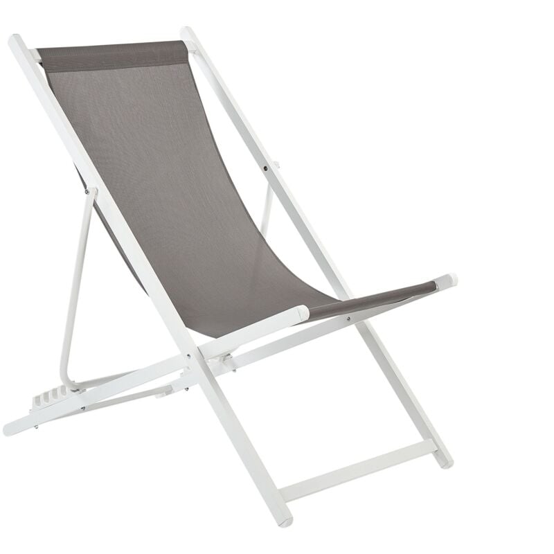 Chaise Longue Pliante et Inclinable pour l'Extérieur en Textilène Gris et Cadre Métallique Blanc Locri ii