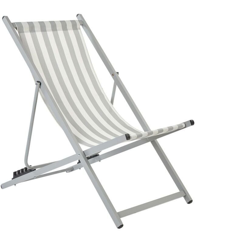 Chaise Longue Pliante et Inclinable pour l'Extérieur en Textilène Motif Rayé Blanc et Gris Locri ii