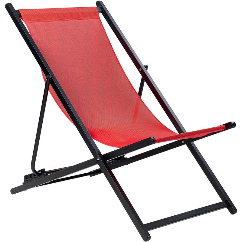 Chaise Longue Pliante et Inclinable pour l'Extérieur en Textilène Rouge Locri ii - Noir