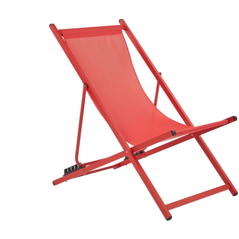 Beliani - Chaise Longue Pliante Moderne d'Extérieur Assise et Structure Cadre en Métal Rouge Locri ii