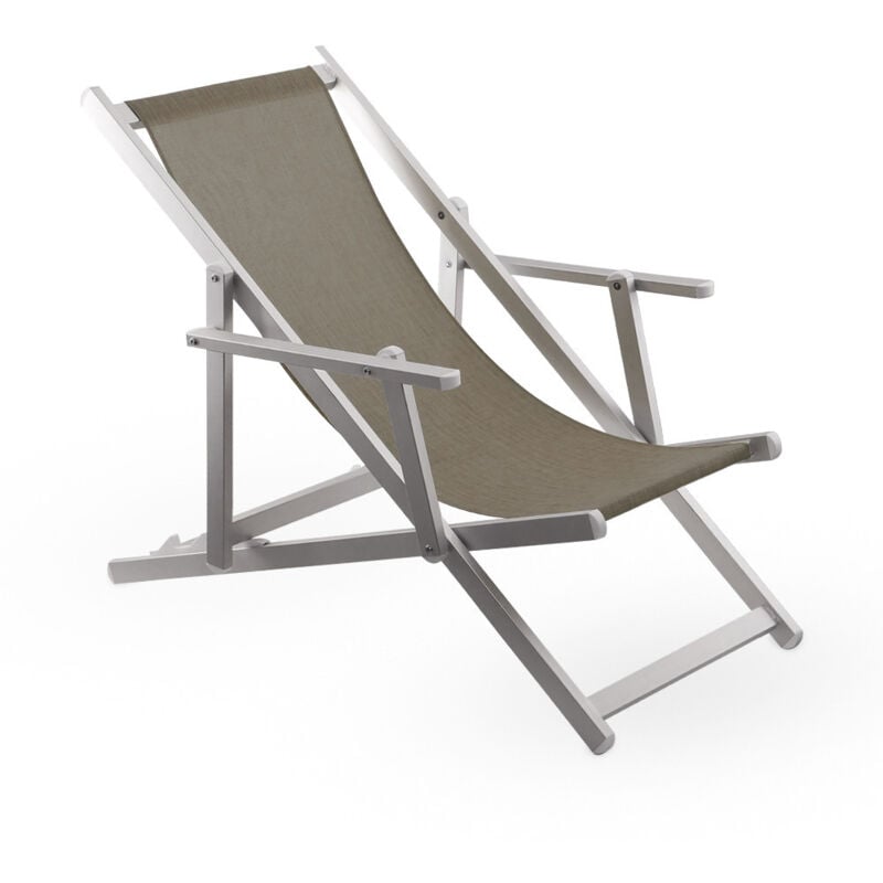 Mediawave Store - Chaise longue pliante Napoli, accoudoirs, structure aluminium et textilène. Couleur: Taupe