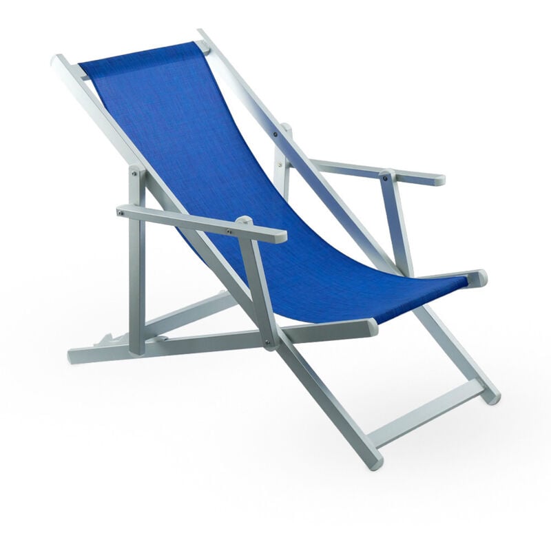 Mediawave Store - Chaise longue pliante Napoli, accoudoirs, structure aluminium et textilène. Couleur: Bleu