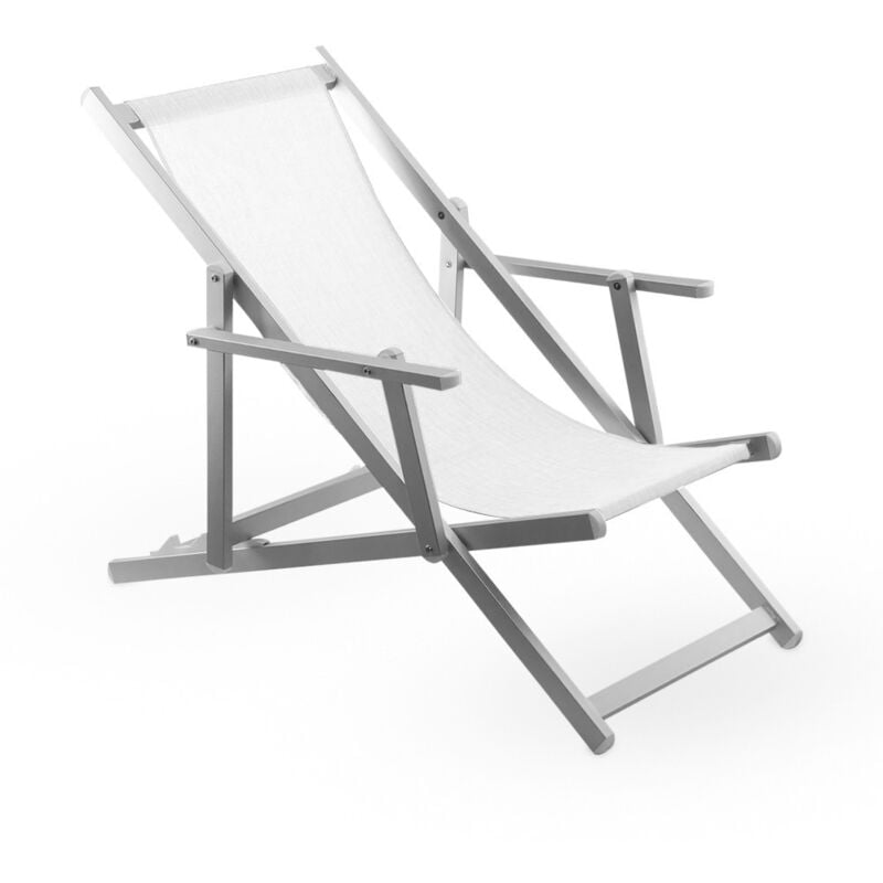 Mediawave Store - Chaise longue pliante Napoli, accoudoirs, structure aluminium et textilène. Couleur: Blanc