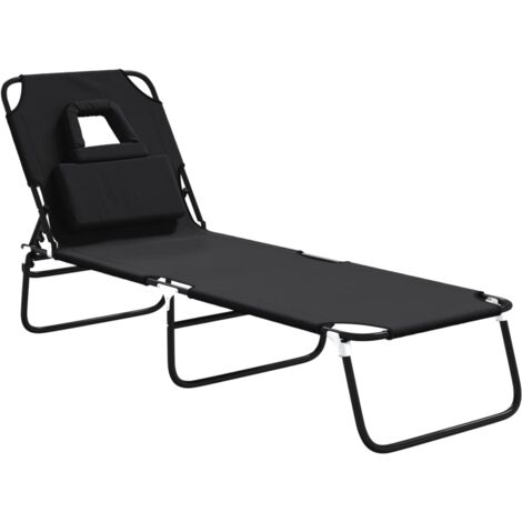 Chaise longue pliante noir tissu oxford acier enduit de poudre