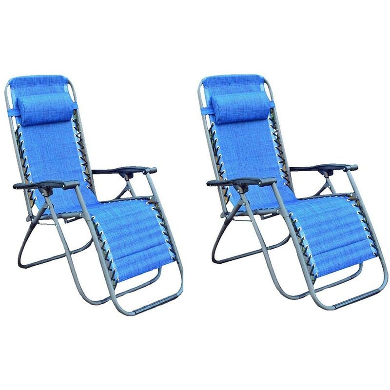 Chaise longue pliante pliante zéro gravité bleu clair x2 jardin