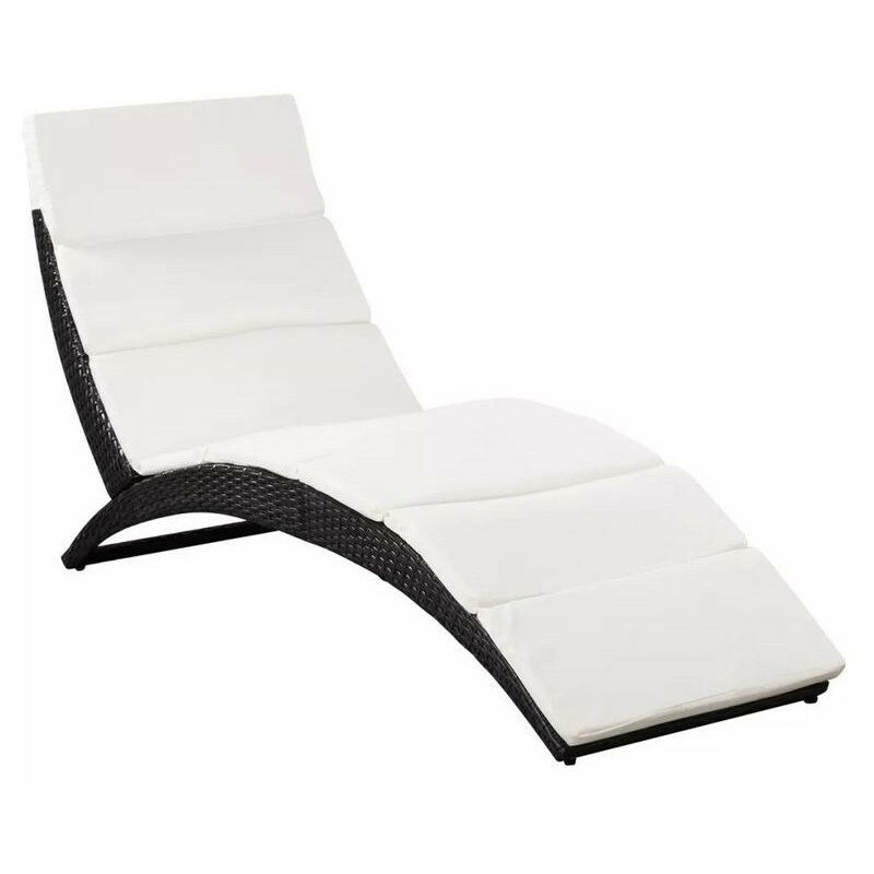 Chaise longue pliante tissu blanc et résine tressée noire Manap