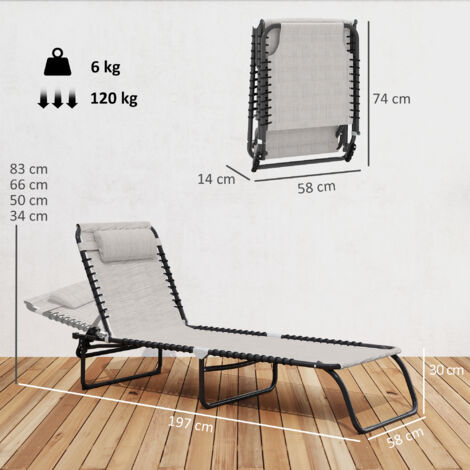 Chaise longue pliante, transat de jardin, chaise longue avec dossier réglable 4 positions, chaise longue de camping résistante aux intempéries, charge maximale 120 kg, pour jardin, plage, piscine, bla