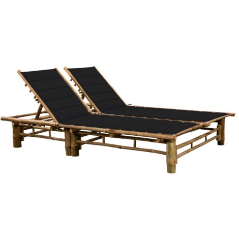 Chaise longue pour 2 personnes avec coussins, Transat, Bain de soleil, Chaise de jardin Bambou ZSE1059