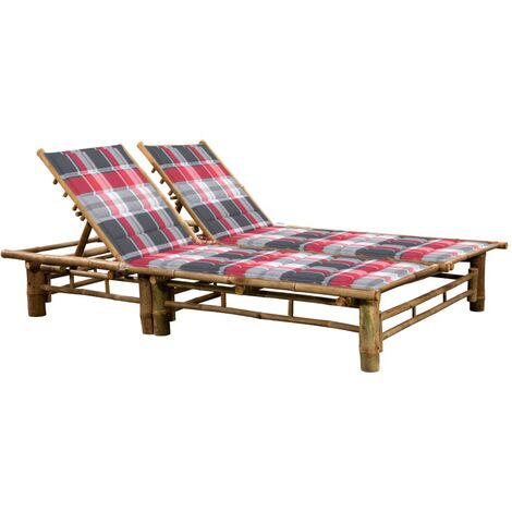 Chaise longue pour 2 personnes avec coussins, Transat, Bain de soleil, Chaise de jardin Bambou ZSE6423
