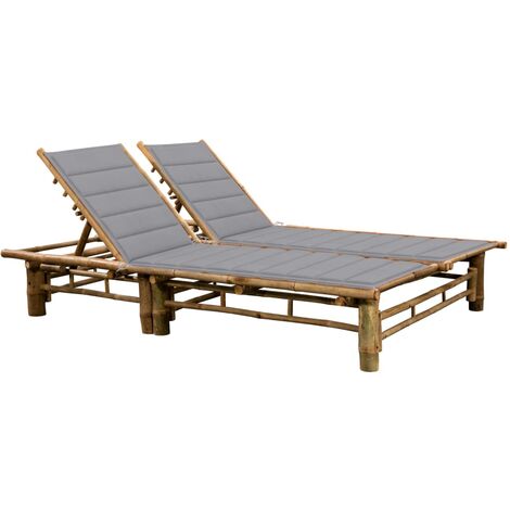 Chaise longue pour 2 personnes  Bain de soleil Transat avec coussins Bambou 23083