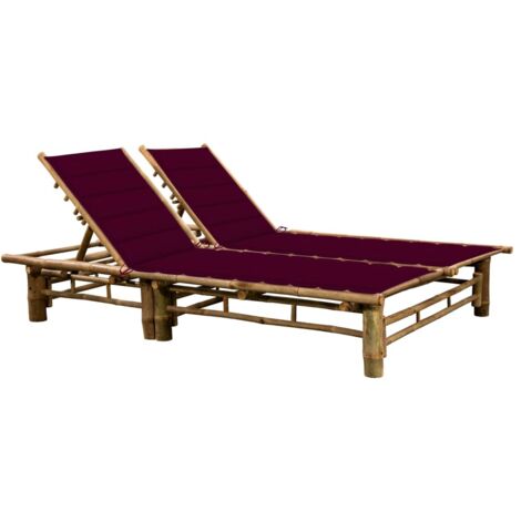 Chaise longue pour 2 personnes  Bain de soleil Transat avec coussins Bambou 79735