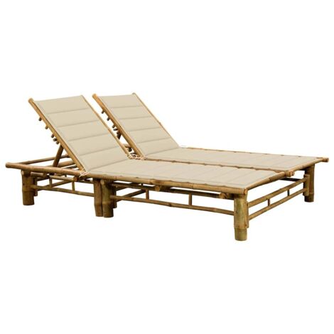 Chaise longue pour 2 personnes  Bain de soleil Transat avec coussins Bambou 87833