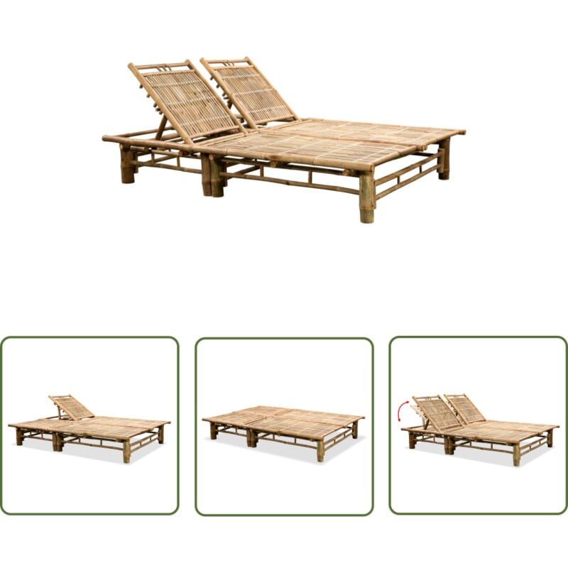 The Living Store Chaise longue pour 2 personnes Bambou - Chaise Longue - Transat - Mobilier De Jardin - Bambou - Relax
