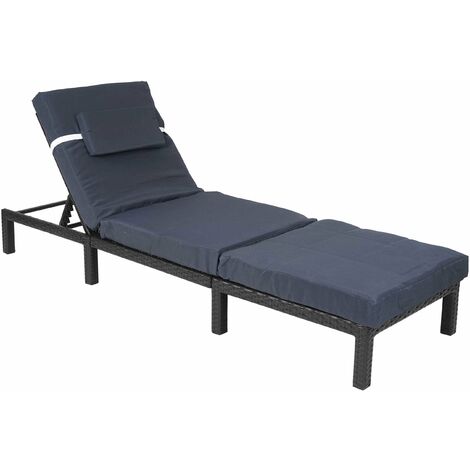 Chaise longue premium épaisseur 10 cm relax bain de soleil en polyrotin anthracite coussin gris - gris