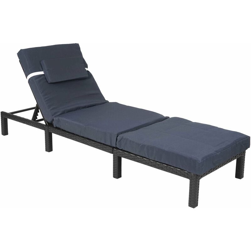Décoshop26 - Chaise longue premium épaisseur 10 cm relax bain de soleil en polyrotin anthracite coussin gris