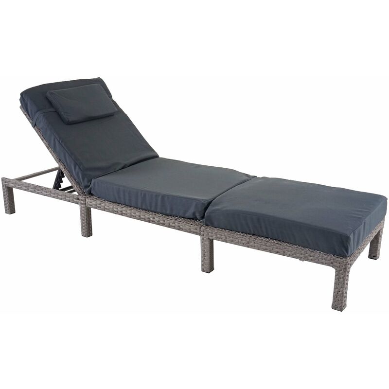 Décoshop26 - Chaise longue premium épaisseur 10 cm relax bain de soleil en polyrotin gris coussin gris foncé