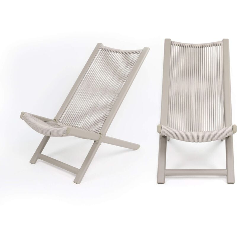 Mobili Rebecca - Chaise Longue Rebecca Mobili Azan 79x48x90 Acier Polyrotin Gris ensemble 2 pcs