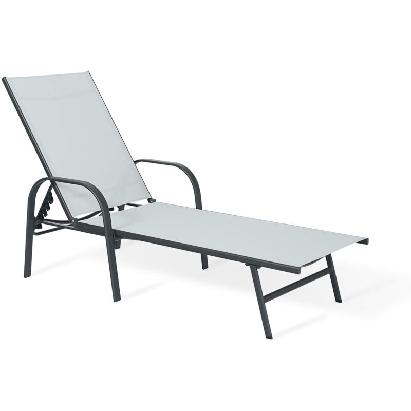 Mobili Rebecca - Chaise Longue Rebecca Mobili Darkin 95x195x69 Acier Polyester Gris Clair Anthracite Moderne