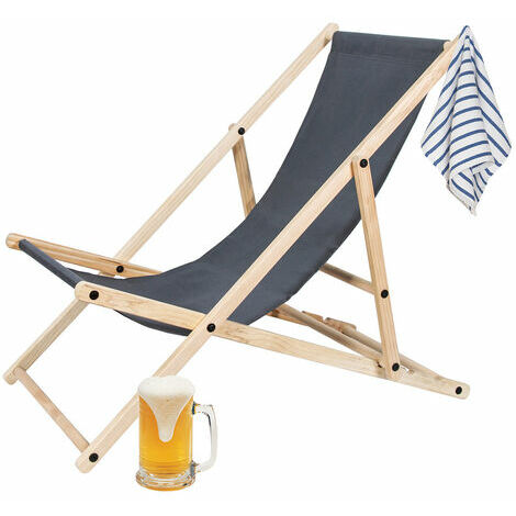 Chaise longue Relax chaise solaire 120kg Chair Chaise confortable pliable en bois Gris