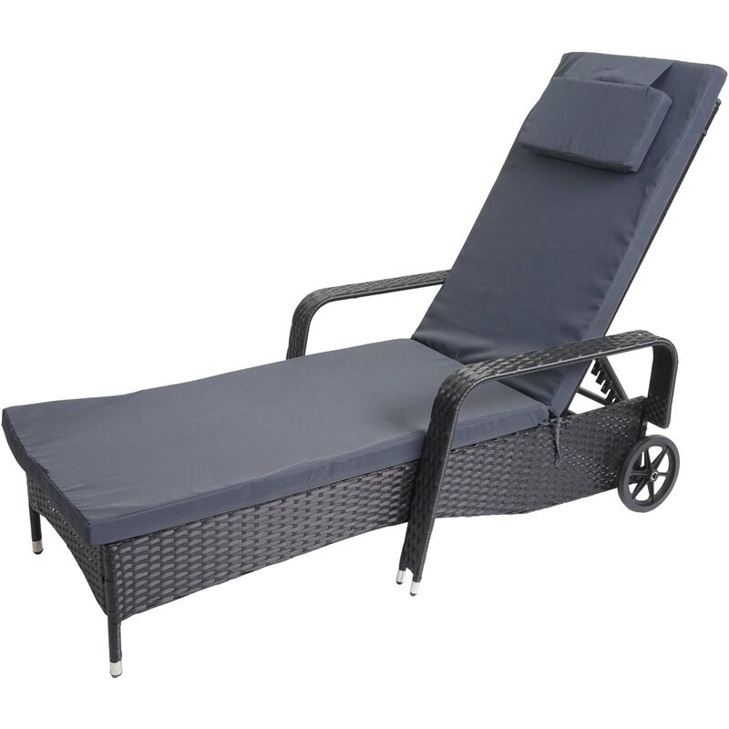 Décoshop26 - Chaise longue relaxation transat de jardin bain de soleil poly rotin anthracite housse gris - gris