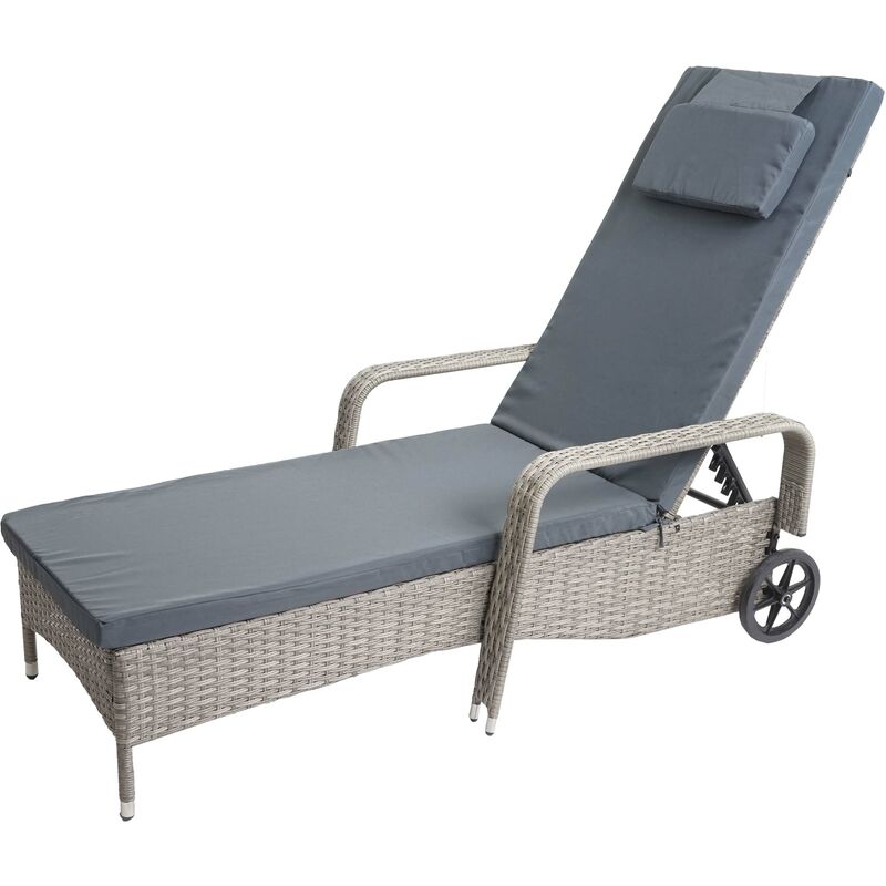 Chaise longue relaxation transat de jardin bain de soleil poly rotin gris housse gris
