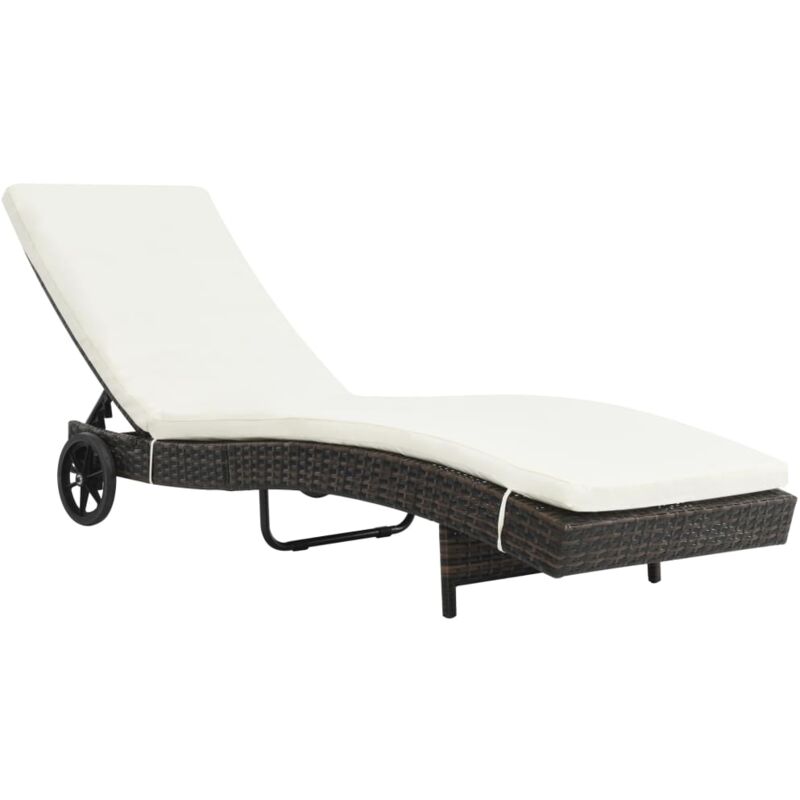 Vidaxl - Chaise longue avec roues et coussin Résine tressée Marron
