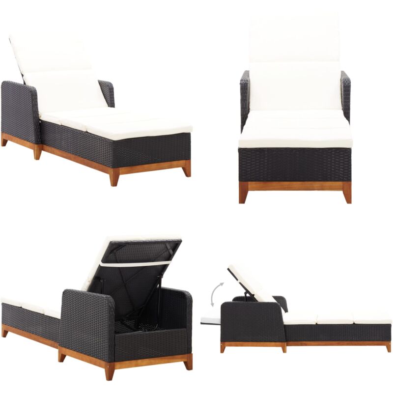Chaise longue Résine tressée et bois d'acacia massif Noir - Chaises Longues - Transats - Mobilier De Jardin - Chaises De Jardin - Bain De Soleil