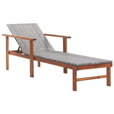 Chaise longue résine tressée grise et acacia massif foncé Touwa
