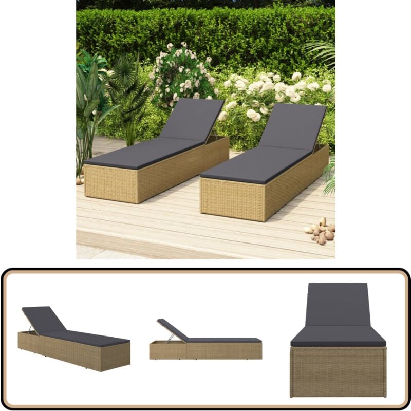 Chaise longue Résine tressée Marron et gris foncé - Chaises Longues - Transats - Mobilier De Jardin - Chaises De Jardin - Bain De Soleil