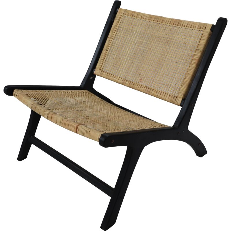 Chaise longue rotin noir - Teck/rotin 678171 - Noir/naturel