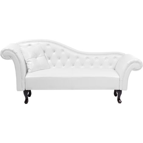 Chaise longue tapizado en piel sintética blanca acolchado capitoné versión izquierda con cojín Lattes