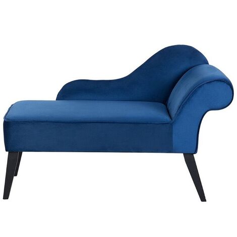 BELIANI Chaise longue tapizado en tela azul cobalto con patas de madera oscura estilo glam versión derecha Biarritz